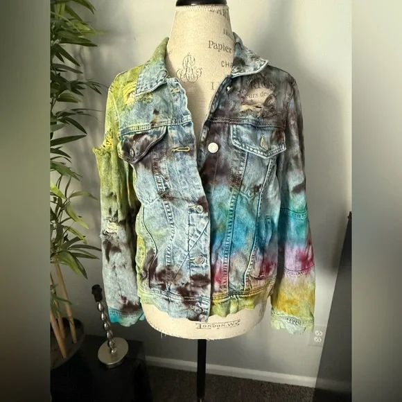 Jean Jacket size large women veveret tie dye vintage - Picture 1 of 4